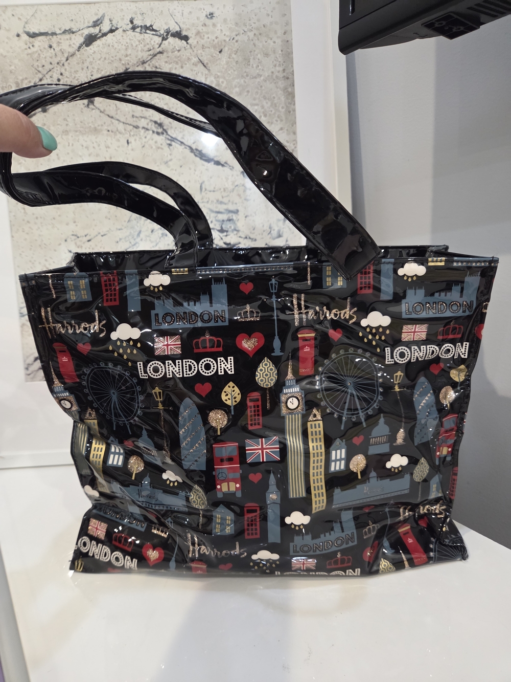 Harrods Black London-Print Tote Bag